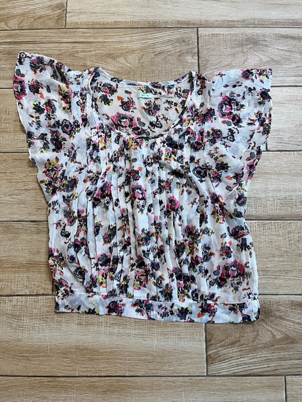 Womens Kimchi Blue White Floral Sheer Blouse - S